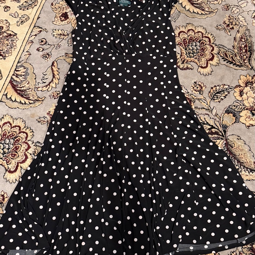 Lauren Ralph Lauren Black and White Polka Dot Fit-&-Flare Dress